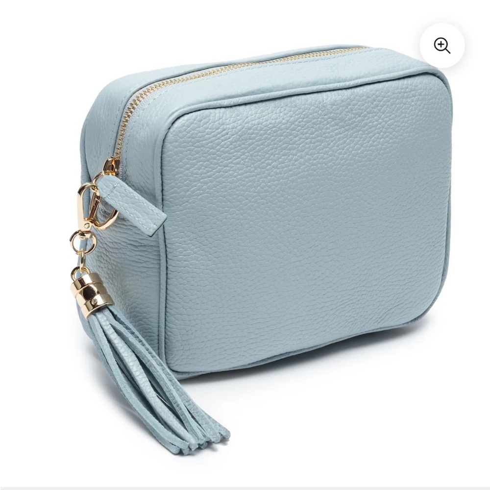 Elie Beaumont Leather Crossbody Tassel Purse Powder Blue NIB